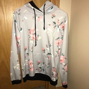 Gray hoodie with flowers, very soft!